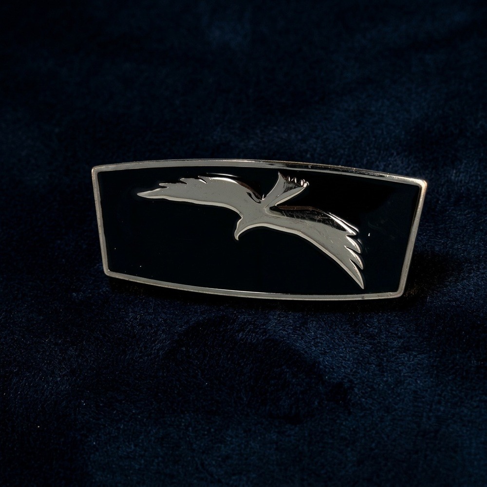 Vintage Silver Tone Soaring Bird Black Enamel Rectangular Belt Buckle
